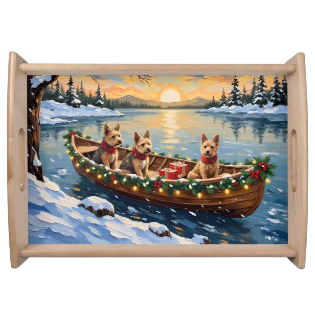 Wire Fox Terrier Christmas Boat Holiday Serving Tray (Front)
