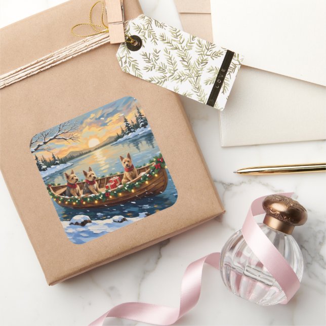 Wire Fox Terrier Christmas Boat Holiday Square Sticker (Gifting)