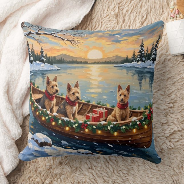 Wire Fox Terrier Christmas Boat Holiday Throw Pillow (Blanket)