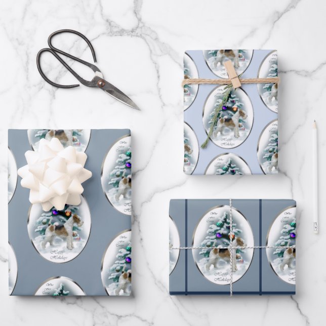 Wire Fox Terrier Christmas Gifts Wrapping Paper Sheets (Front)