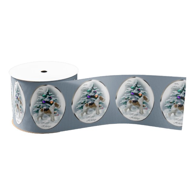 Wire Fox Terrier Christmas Grosgrain Ribbon (Spool)
