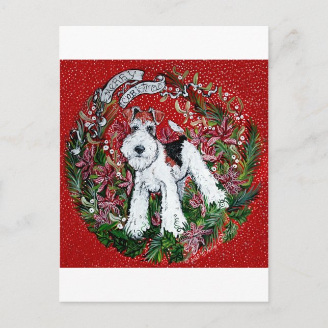 Wire Fox Terrier Christmas Holiday Postcard (Front)