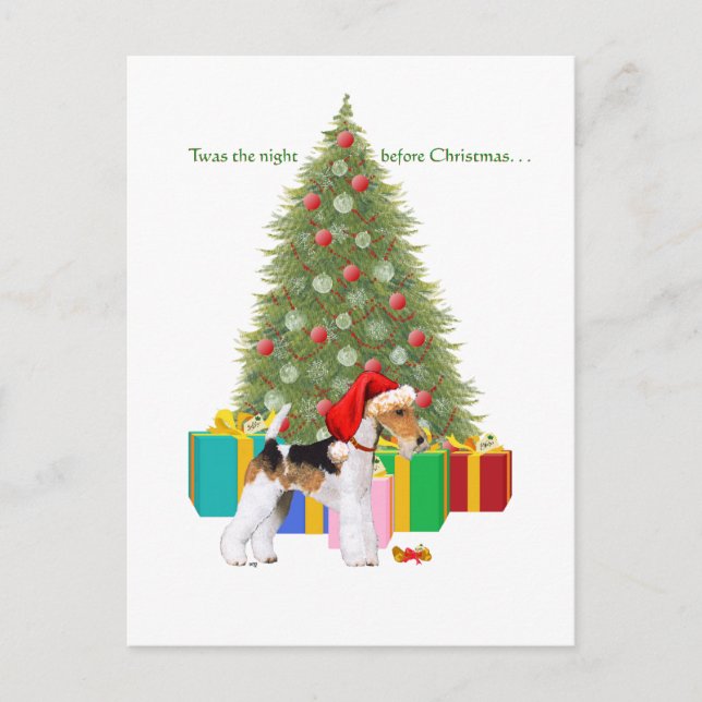 Wire Fox Terrier Christmas Holiday Postcard (Front)