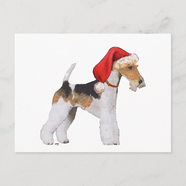 Wire Fox Terrier Christmas Holiday Postcard (Front)