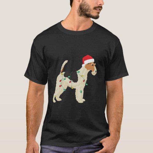 Wire Fox Terrier Christmas Lights Santa Hat Dog Xm T_Shirt