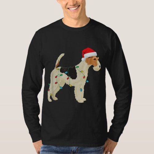 Wire Fox Terrier Christmas Lights Santa Hat Dog Xm T_Shirt
