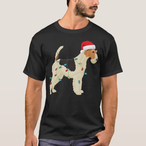 Wire Fox Terrier Christmas Lights Santa T_Shirt