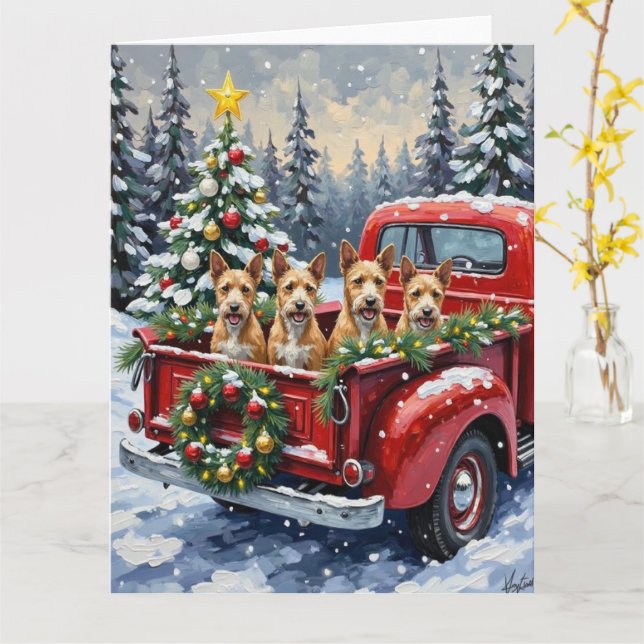 Wire Fox Terrier Christmas Red Truck Holiday Gift Card (Yellow Flower)