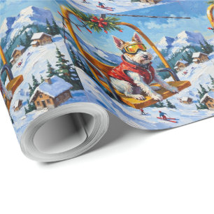 Wire Fox Terrier Christmas Ski Lift Adventure Wrapping Paper