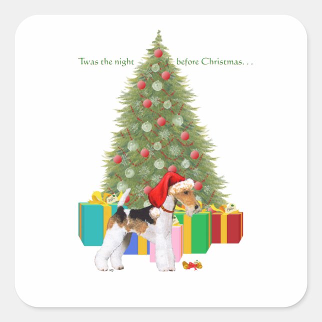 Wire Fox Terrier Christmas Square Sticker (Front)