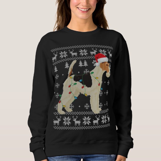 Wire Fox Terrier Christmas Ugly Lights Santa Hat D Sweatshirt (Front)