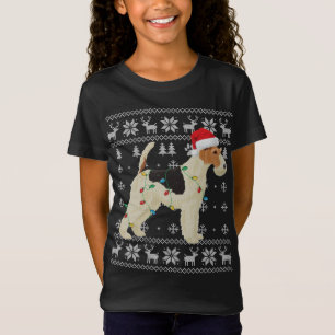 Wire Fox Terrier Christmas Ugly Lights Santa Hat D T-Shirt