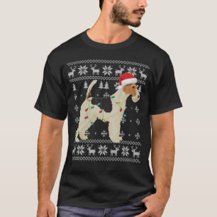 Wire Fox Terrier Christmas Ugly Lights Santa Hat T-Shirt