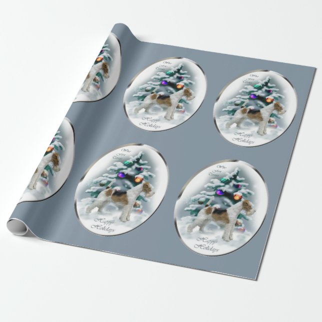 Wire Fox Terrier Christmas Wrapping Paper (Unrolled)