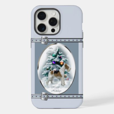 Wire Fox Terrier Cute Blue Christmas Holidays iPhone 15 Pro Max Case
