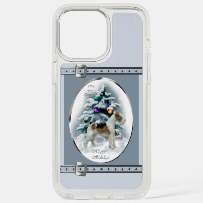 Wire Fox Terrier Cute Blue Christmas Holidays iPhone 15 Pro Max Case