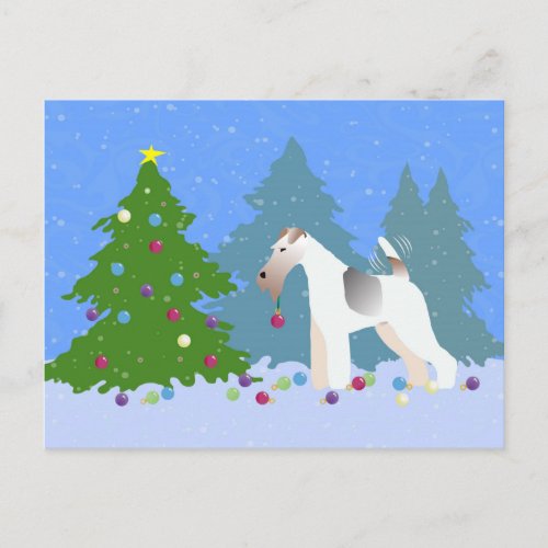 Wire Fox Terrier Decorating Christmas Tree _Forest Holiday Postcard