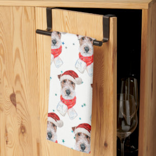 Wire Fox Terrier Dog Breed Christmas Stars Kitchen Towel