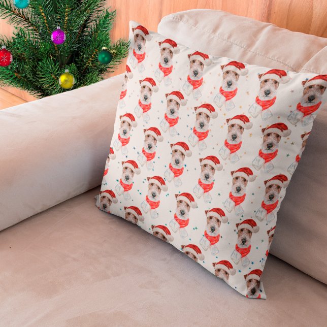 Wire Fox Terrier Dog Breed Christmas Stars Throw Pillow (Creator Uploaded)