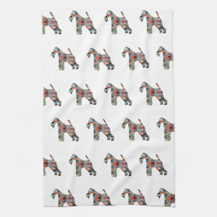 Wire Fox Terrier Dog Breed Geo Silhouette Plaid Kitchen Towel