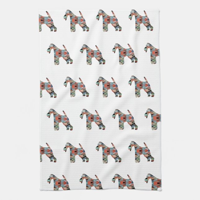 Wire Fox Terrier Dog Breed Geo Silhouette Plaid Kitchen Towel (Vertical)