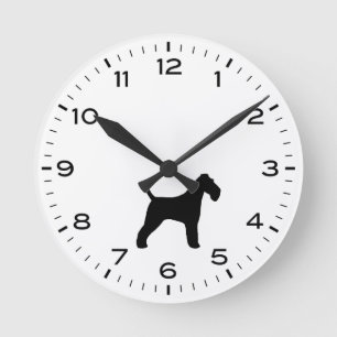 Wire Fox Terrier Dog Breed Silhouette Round Clock