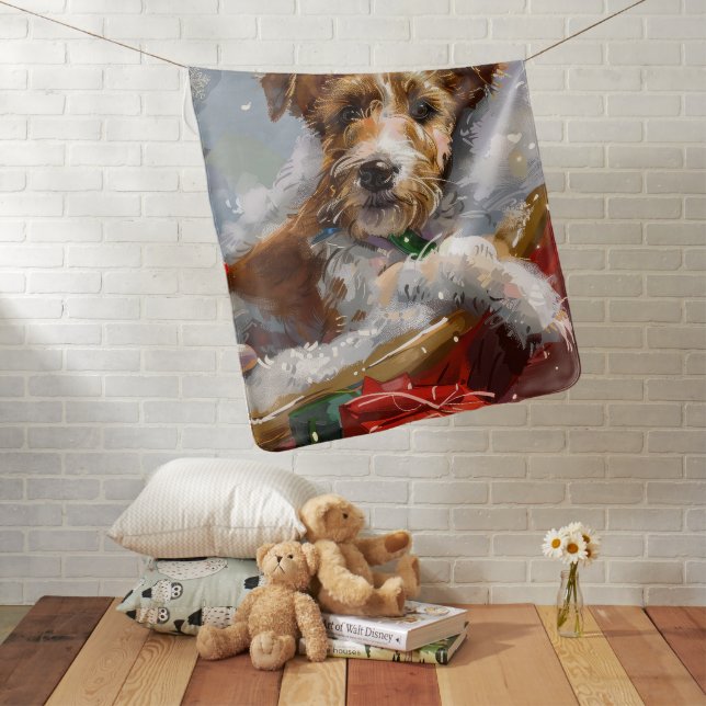 Wire Fox Terrier Dog Christmas Festive  Baby Blanket (In Situ)