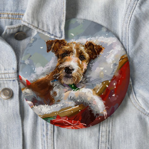 Wire Fox Terrier Dog Christmas Festive  Button