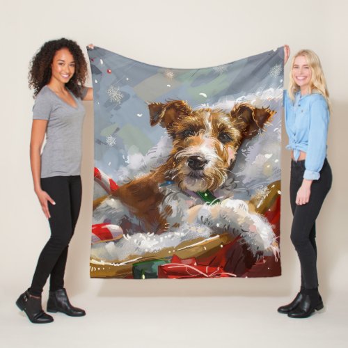 Wire Fox Terrier Dog Christmas Festive  Fleece Blanket