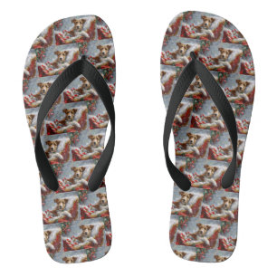 Wire Fox Terrier Dog Christmas Festive  Flip Flops