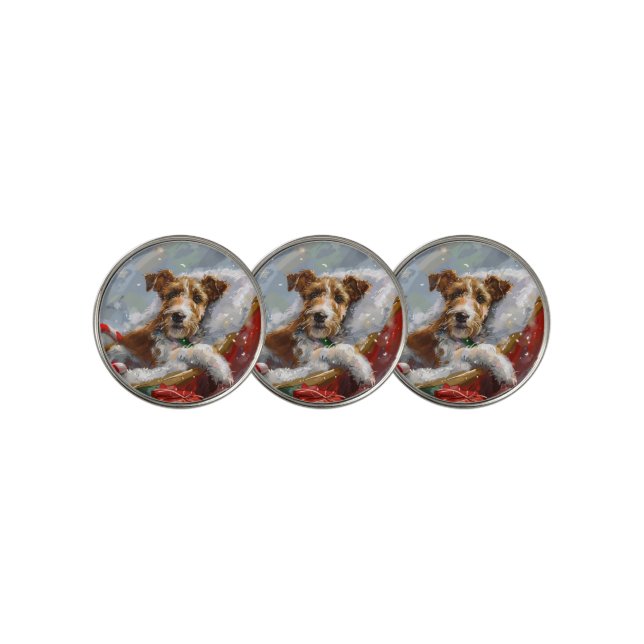 Wire Fox Terrier Dog Christmas Festive  Golf Ball Marker (3 Up)