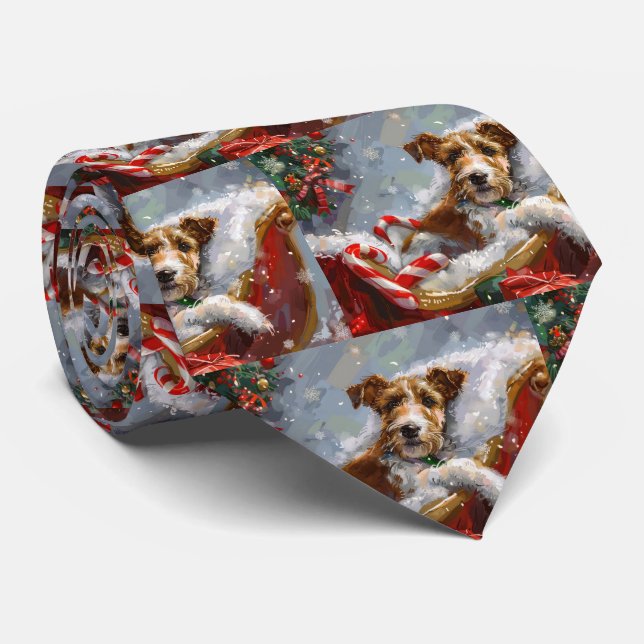 Wire Fox Terrier Dog Christmas Festive  Neck Tie (Rolled)
