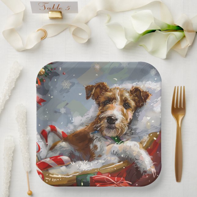 Wire Fox Terrier Dog Christmas Festive  Paper Plates (Wedding)
