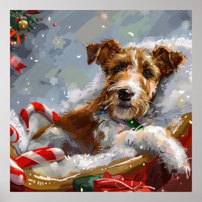 Wire Fox Terrier Dog Christmas Festive  Poster (Front)