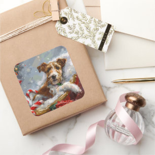 Wire Fox Terrier Dog Christmas Festive Square Sticker