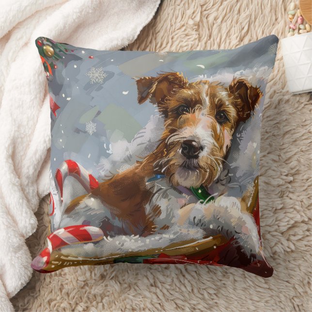 Wire Fox Terrier Dog Christmas Festive  Throw Pillow (Blanket)