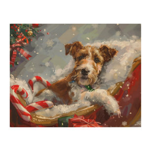 Wire Fox Terrier Dog Christmas Festive  Wood Wall Art