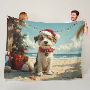 Wire Fox Terrier Dog Christmas Vintage Beach Fleece Blanket