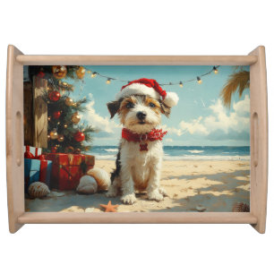 Wire Fox Terrier Dog Christmas Vintage Beach Serving Tray