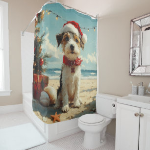 Wire Fox Terrier Dog Christmas Vintage Beach Shower Curtain