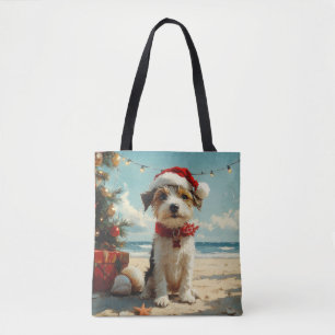 Wire Fox Terrier Dog Christmas Vintage Beach Tote Bag