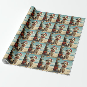 Wire Fox Terrier Dog Christmas Vintage Beach Wrapping Paper