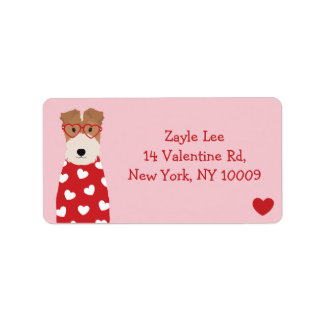 Wire Fox Terrier Dog Glasses Heart Pattern Label