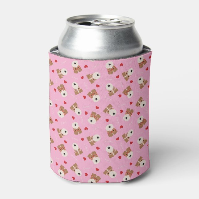 Wire Fox Terrier Dog Heart Glasses Pattern Pink Can Cooler (Can Front)