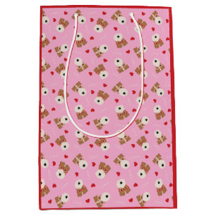 Wire Fox Terrier Dog Heart Glasses Pattern Pink Medium Gift Bag