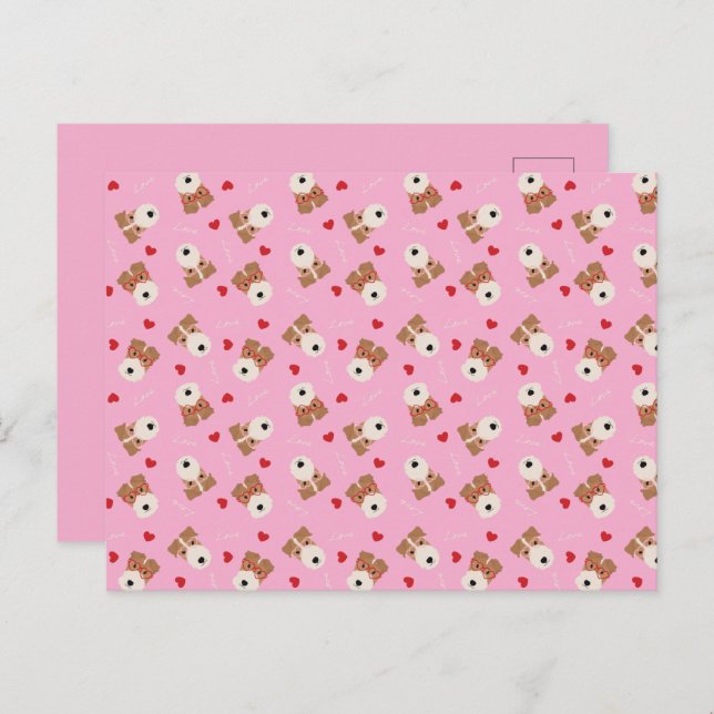 Wire Fox Terrier Dog Heart Glasses Pattern Pink Postcard (Front/Back)