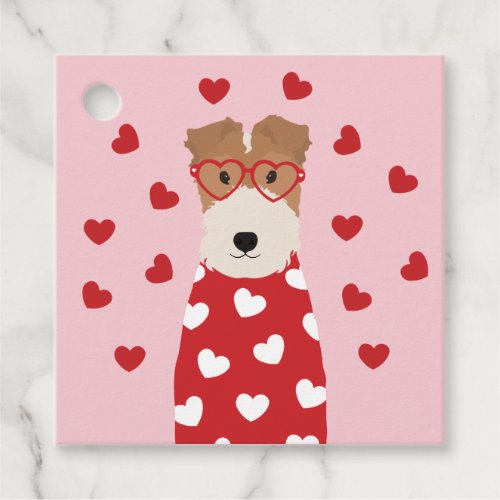 Wire Fox Terrier Dog Heart Glasses Pink  Favor Tags