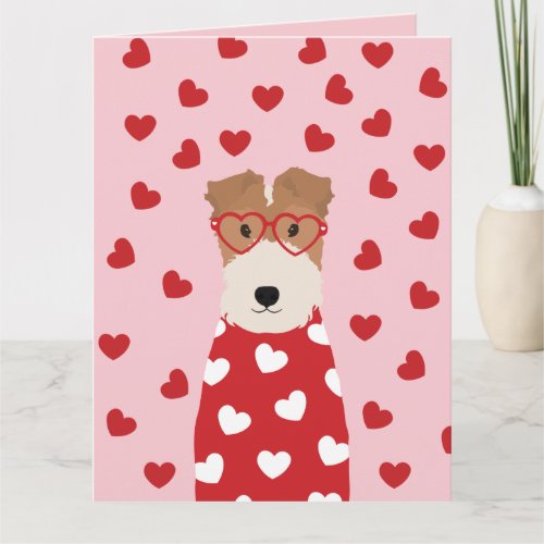 Wire Fox Terrier Dog Heart Glasses Pink Red Card