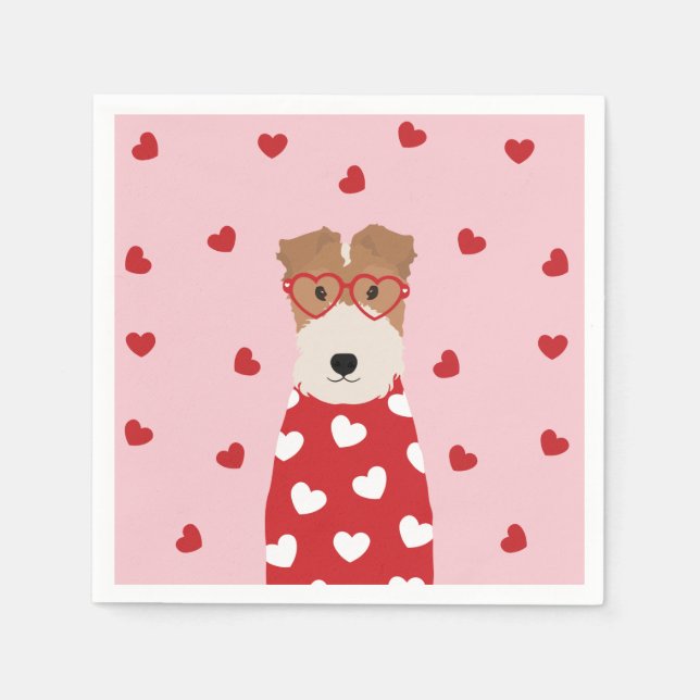 Wire Fox Terrier Dog Heart Glasses Pink Red Napkins (Front)