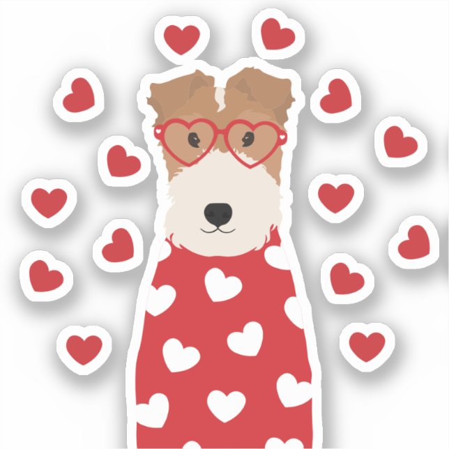 Wire Fox Terrier Dog Heart Glasses Pink Sticker (Front)